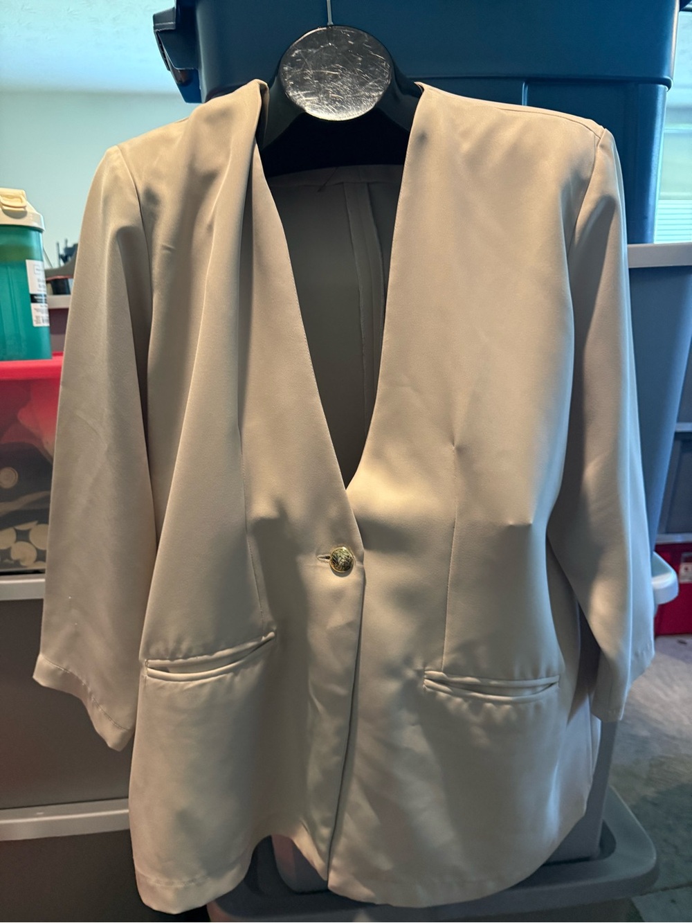 Beige Women's Open Front Blazer Jacket - Single Button p13